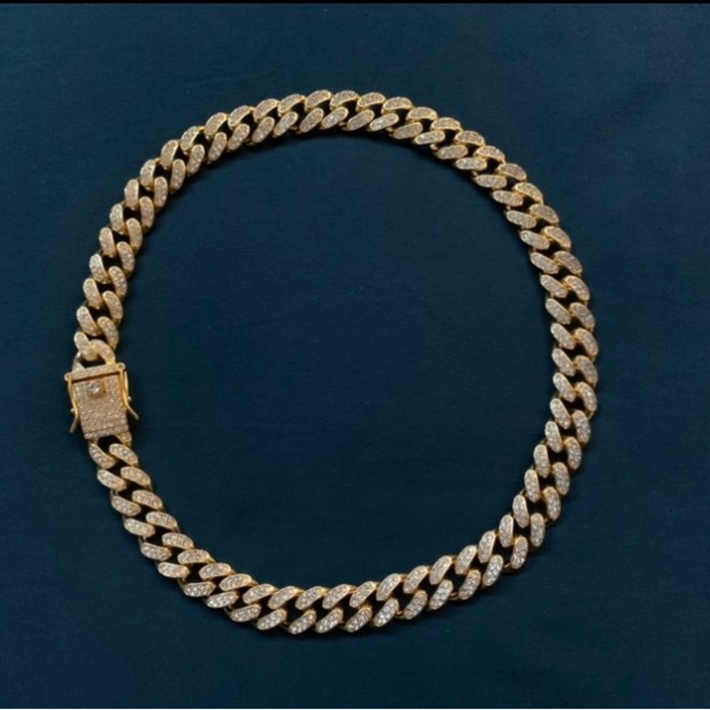 14k Gold Plated Iced Choker Chain 18in 13mm *Brand New*